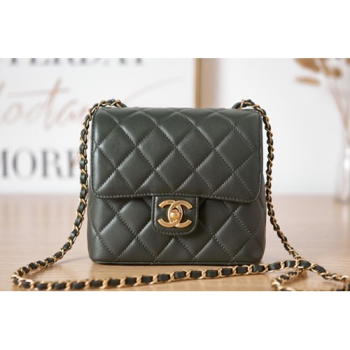 Chanel Lambskin MINI FLAP BAG AS3647 černozelená