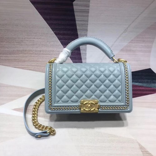 Chanel Leboy Originální telecí kožená kabelka přes rameno H67086 světle modro-zlatá - kovová