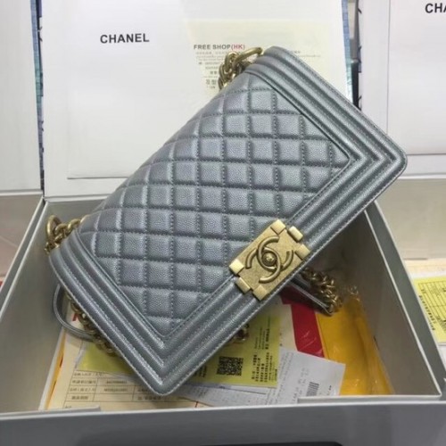 Chanel Leboy Originální Kaviárová Kožená Kabelka Přes Rameno A67086 Stříbrná Zlatá Řetízek