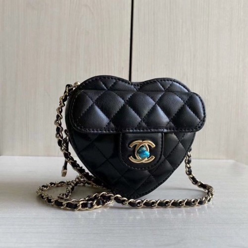 Chanel 2022S Love Heart Originální jehněčí crossbody kabelka AS3191 černá