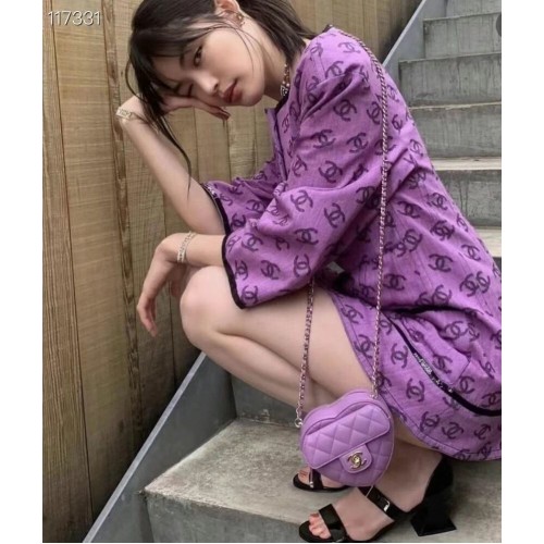 Chanel 2022S Love Heart Originální jehněčí crossbody kabelka AS3191 fialová