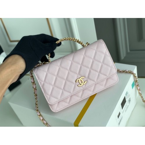 Chanel MINI KLOPOVÁ PSANÍČKA S ŘETÍZKEM, zlatá kovová, 22SS, růžová