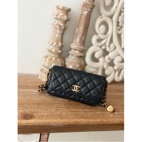 Chanel MINI FLAP BAG Jehněčí kůže Zlatá kovová AP81210 ČERNÁ