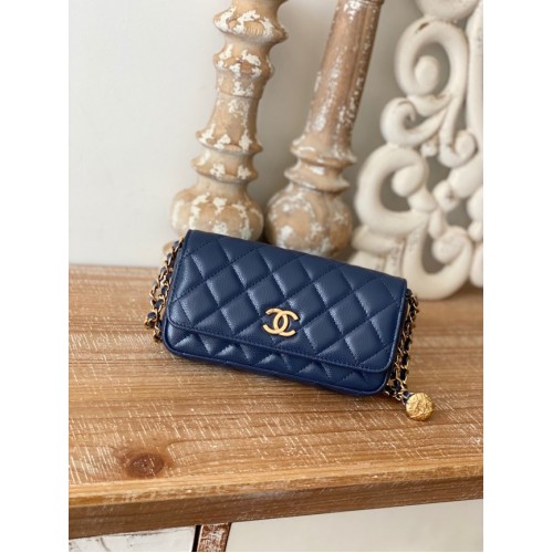 Chanel MINI FLAP BAG Jehněčí kůže Zlatá kovová AP81210 MODRÁ