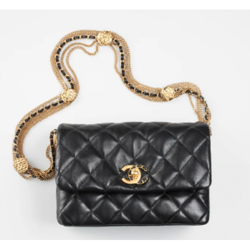 Chanel MINI FLAP BAG Lambskin Gold-Tone Metal AS3378 černá