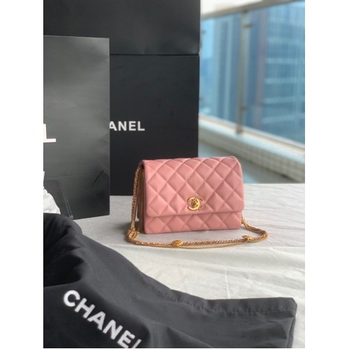 Chanel MINI FLAP BAG Jehněčí kůže zlatá kovová AS3378 růžová