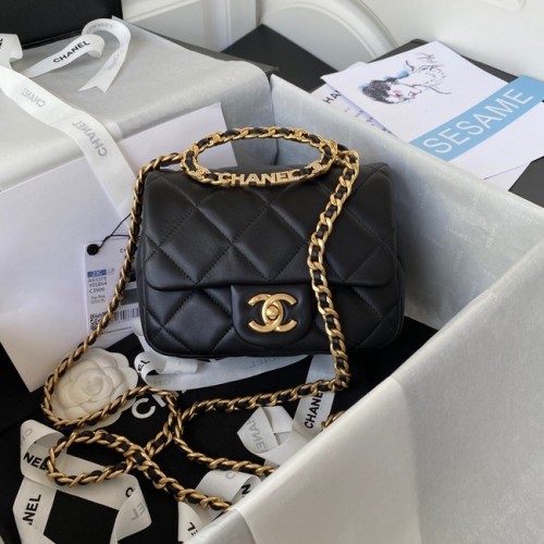 Chanel MINI FLAP BAG Lambskin Gold-Tone Metal AS3450 černá