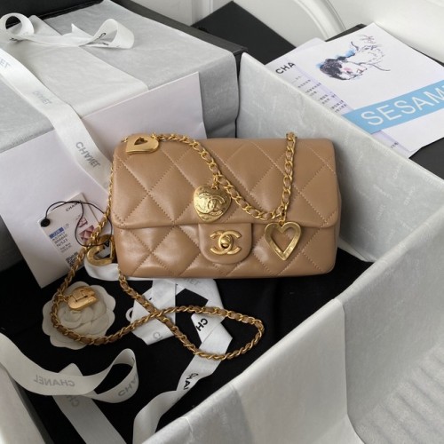 Chanel MINI FLAP BAG Lambskin Gold-Tone Metal AS3457 meruňková