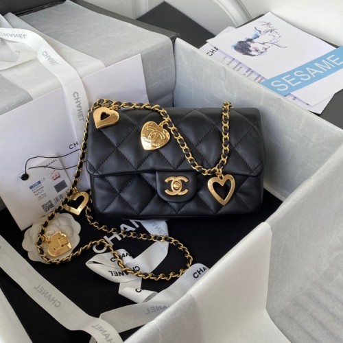 Chanel MINI FLAP BAG Jehněčí kůže zlatá kovová AS3457 černá