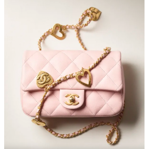 Chanel MINI FLAP BAG Jehněčí kůže zlatá kovová AS3457 růžová