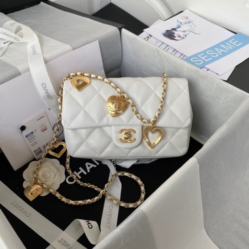 Chanel MINI FLAP BAG Jehněčí kůže Zlatá kovová AS3457 bílá
