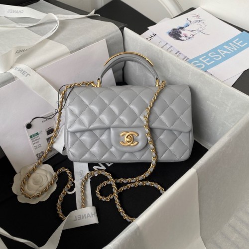 Chanel MINI KLOPOVÁ KABELKA S HORNÍM RUKOJETEM AS2431 šedá