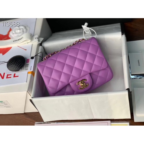 Chanel MINI Flap Bag Originální ovčí kůže 1115 fialová