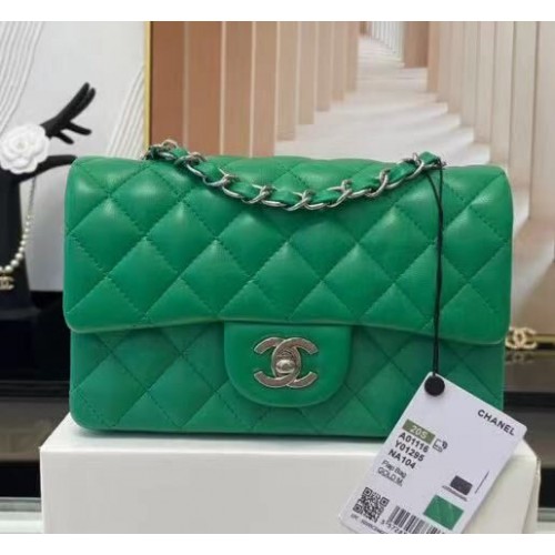 Chanel MINI Flap Bag Originální ovčí kůže 1116 Zelená