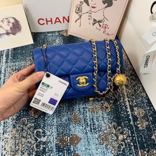 Chanel MINI Flap Bag Originální ovčí kůže 1116 modrá