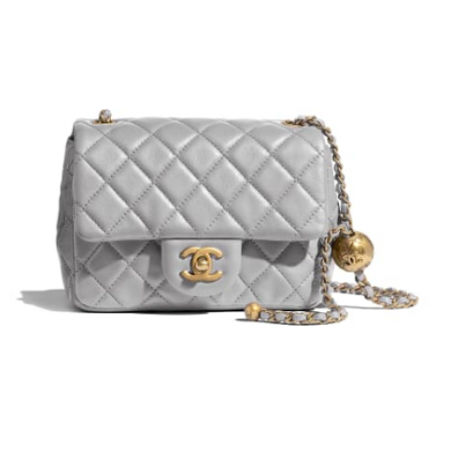 Chanel MINI Flap Bag Original Sheepskin Leather AS1786 Světle šedá