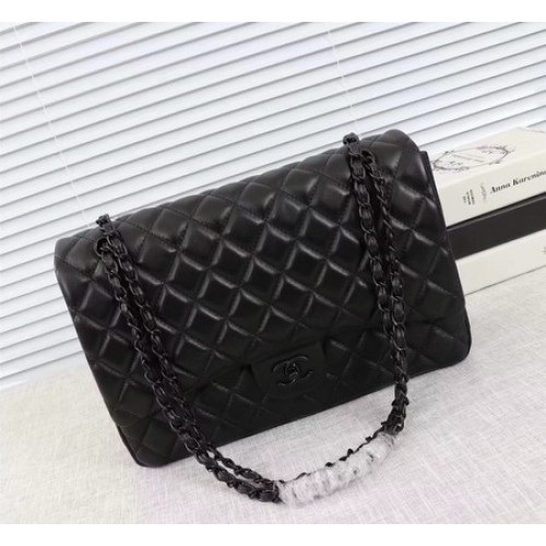 Chanel Maxi Klasická Kabelka s Klopnou Z Ovčí Kůže A58601 Černá