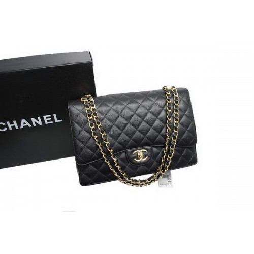 Chanel Maxi kabelka s dvojitou klopou A36098 černá originální kaviárová kůže zlatá