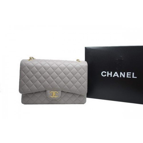 Chanel Maxi kabelka s dvojitou klopou A36098 šedá originální kaviárová kůže zlatá