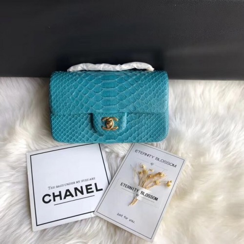 Chanel Mini Flap Bag Python Gold-Tone Metal A69900 modrá