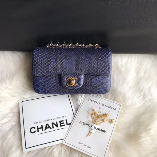 Chanel Mini Flap Bag Python Gold-Tone Metal A69900 tmavě modrá