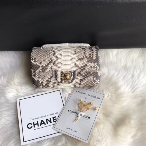 Chanel Mini Flap Bag Python Gold-Tone Metal A69900 šedá