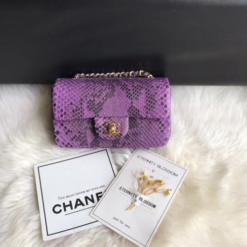 Chanel Mini Flap Bag Python Gold-Tone Metal A69900 fialová