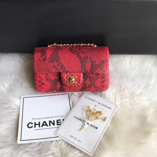 Chanel Mini Flap Bag Python Gold-Tone Metal A69900 červená