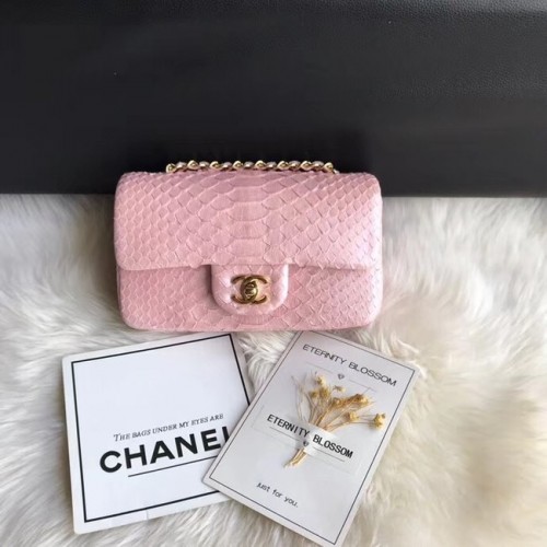 Chanel Mini Flap Bag Python Gold-Tone Metal d69900 Růžová