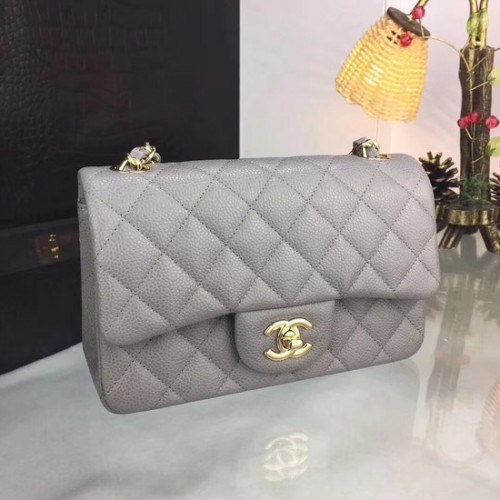 Chanel Original Caviar Leather Flap crossbody kabelka CF1116 stříbrně šedá zlatý řetízek