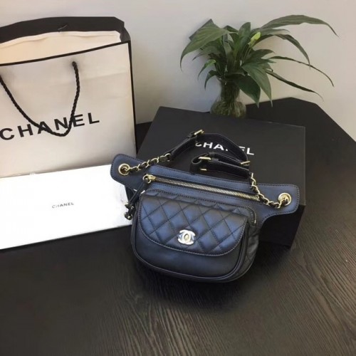 Originální kožená kabelka Chanel černá SA0814 zlatá