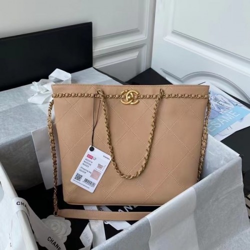 Originální kožená nákupní taška Chanel AS2374 růžová