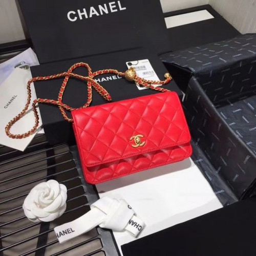Chanel Original Malá klasická kabelka z ovčí kůže AS33814 červená