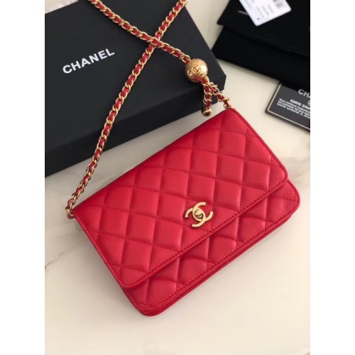 Chanel Original Malá klasická kabelka z ovčí kůže AS33814 červená