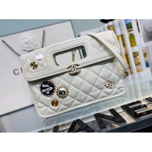 Chanel originální měkká kožená kabelka zlaté barvy kovová AS1430 bílá
