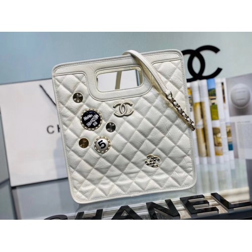Chanel Originální měkká kožená kabelka zlaté barvy kovová AS1431 bílá