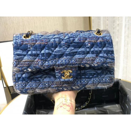 Chanel Originální klopová kabelka Twill soft A01112 modrá