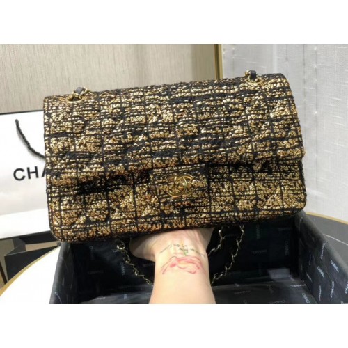Chanel Originální klopová kabelka Twill soft A01112 zlatá