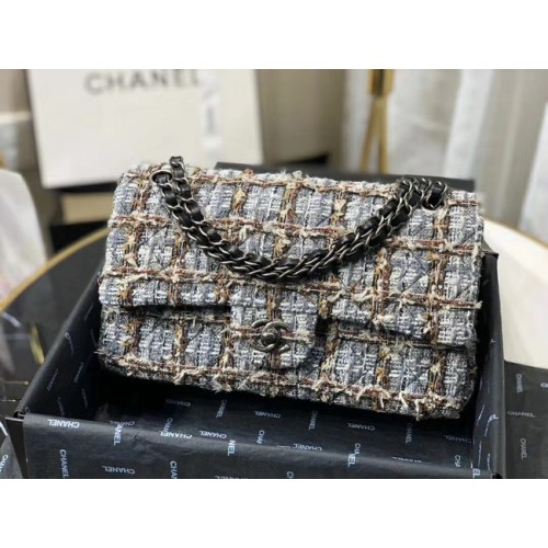 Chanel Originální klopová kabelka Twill soft A01112 šedá