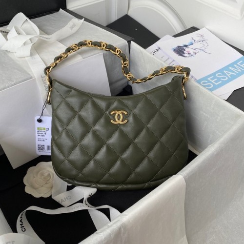 Chanel MALÁ TAŠKA Z jehněčí kůže, zlatá, kovová AS3562 ZELENÁ