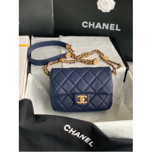 Chanel MALÁ KLOPOVÁ KABELKA AS3369 Královská modrá
