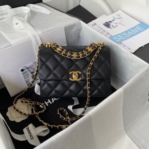 Chanel MALÁ KLOPOVÁ TAŠKA Z telecí kůže, zlatá, kovová, AS3580 černá