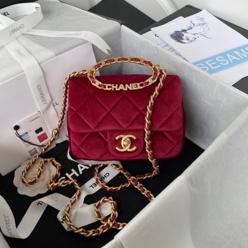 Chanel MALÁ KLOPKOVÁ TAŠKA Sametová zlatá kovová AS3450 vínová