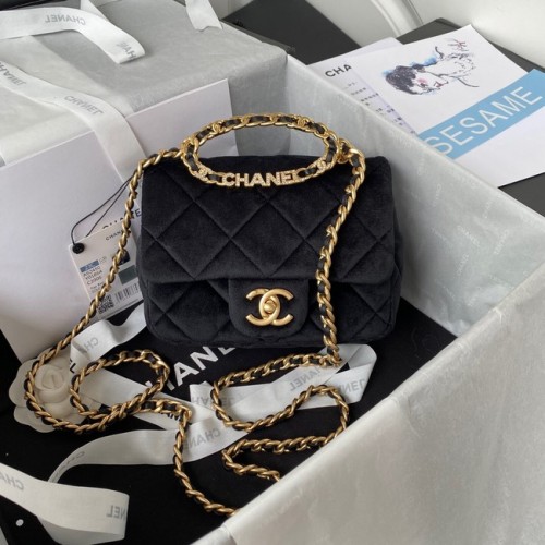 Chanel MALÁ KLOPKOVÁ TAŠKA Sametová zlatá kovová AS3450 černá