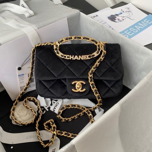 Chanel FLAP BAG Velvet zlatá kovová AS3451 černá