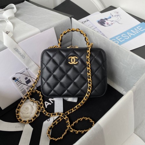 Chanel MALÝ KOZERTNÍ POUZDRO Z Lambskin zlaté barvy AS3318 černý