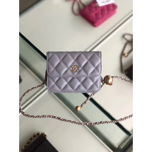 Chanel originální kožená kapsa z ovčí kůže P0146 šedá