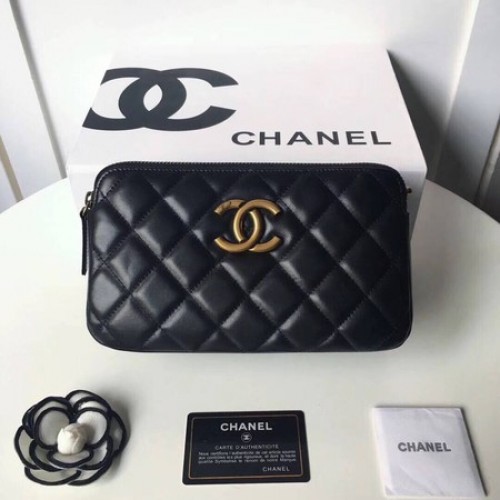 Chanel Kabelka přes rameno Originální ovčí kůže A66270 Černá