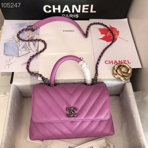 Chanel malá klopová kabelka s horním uchem V92990 fialová