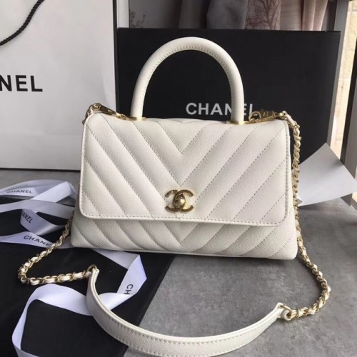 Chanel malá klopová kabelka s horním uchem A92990 bílá